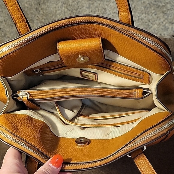 GUESS Camel Brown Three Compartment Dome Tote Satchel - Picture 5 of 9